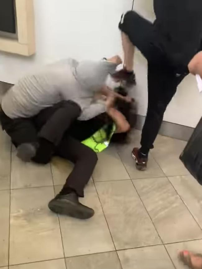 Teenagers have been filmed allegedly attacking a security guard and a bystander at Bendigo Marketplace on March 3. Picture: Facebook.