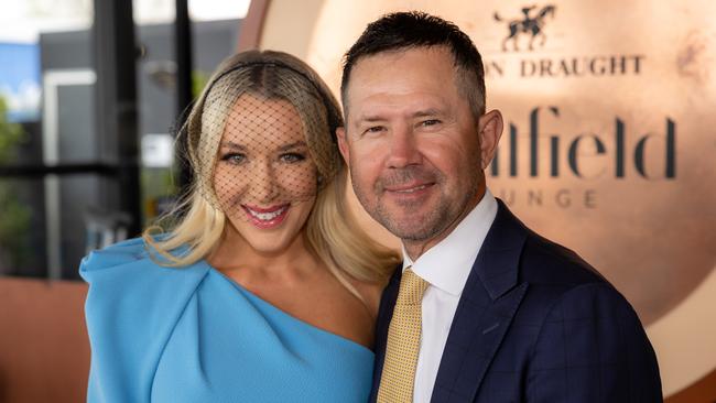 2023 Caulfield Cup Carnival held at Caulfield Racecourse. Ricky Ponting and Jennifer Cantor Picture: Jason Edwards