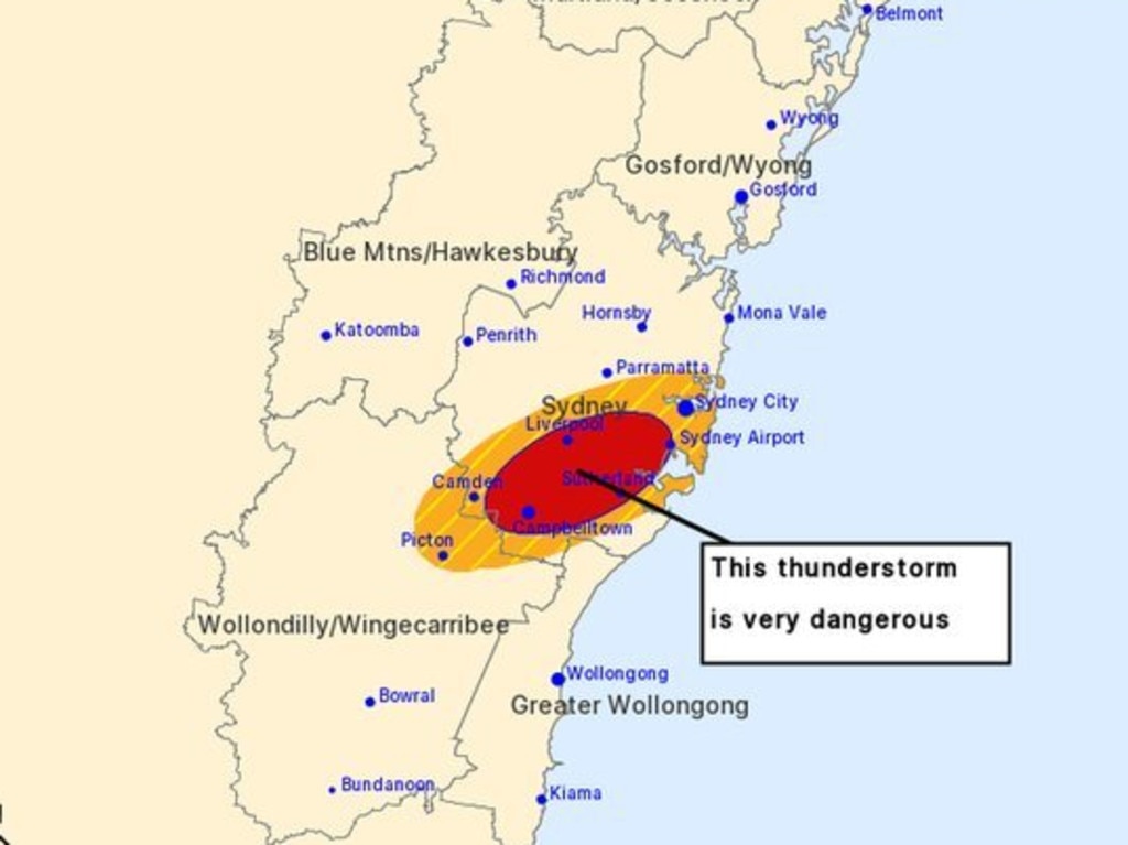 The Bureau of Meteorology issued a severe weather warning for Sydney. Picture: BOM