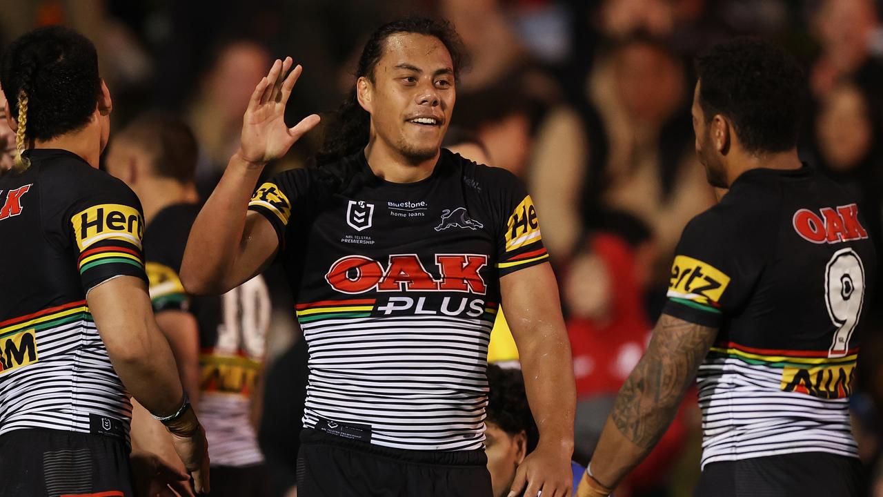 Jarome Luai with then-Panthers teammate Apisai Koroisau – could the pair team up again at the Tigers? Picture: Getty