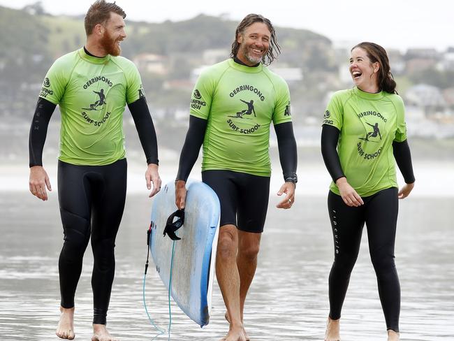 "Veteran Surf Project" is run by ex pro surfer Rusty Moran (centre) pictured with Ben Golding and Bec Machelski. Picture: Sam Ruttyn