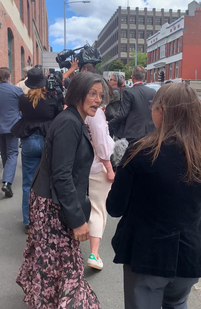 Supporters of Tasmanian judge Gregory Geason clashed with media outside of the Hobart Magistrates Court following his sentencing on Thursday. Picture: Duncan Abey