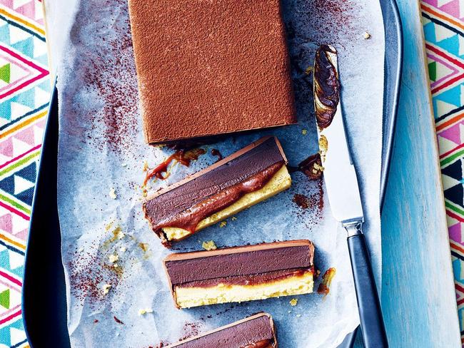 Chocolate and spearmint caramel slice.