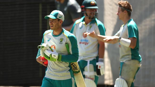 Australian captain Tim Paine during a net session at Adelaide Oval. Picture: Getty Images