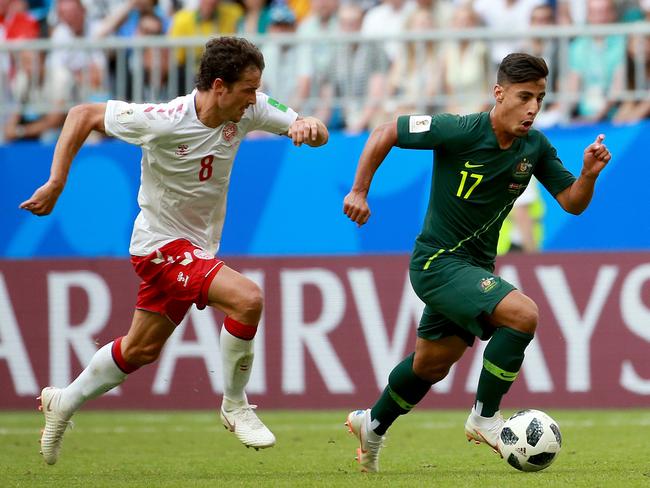 Daniel Arzani wreaked havoc on Denmark. Picture: Toby Zerna