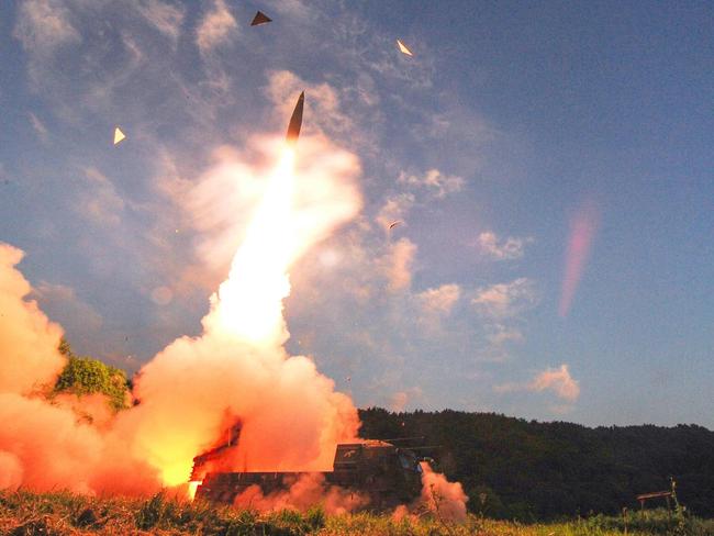 South Korea launched a ballistic missile exercise today in response to Pyongyang’s provocative detonation of what it claimed was a miniaturised hydrogen bomb. Picture: South Korean Defence Ministry /AFP