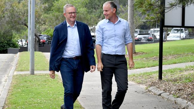 Flashback to 2022: Anthony Albanese, then Opposition leader, with Rowan Holzberger at Shailer Park State High School. Picture: NCA NewsWire / John Gass.