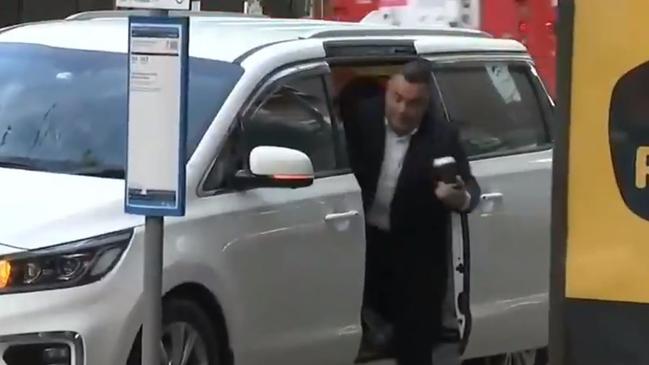 John Barilaro arrives at Parliament House for today’s showdown. Picture: 9News