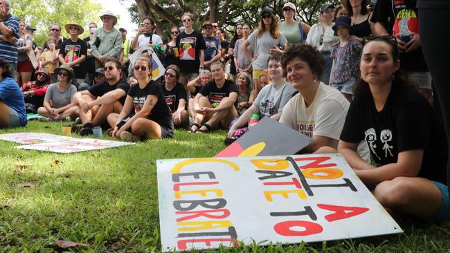 Hundreds of Territorians demonstrated on Invasion Day 2024 by marching from Civic Park through Darwin on Friday, January 26. Picture: Zizi Averill