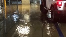 The Hilton Hotel car park has been "flooded" after its fire sprinklers were set off this evening.