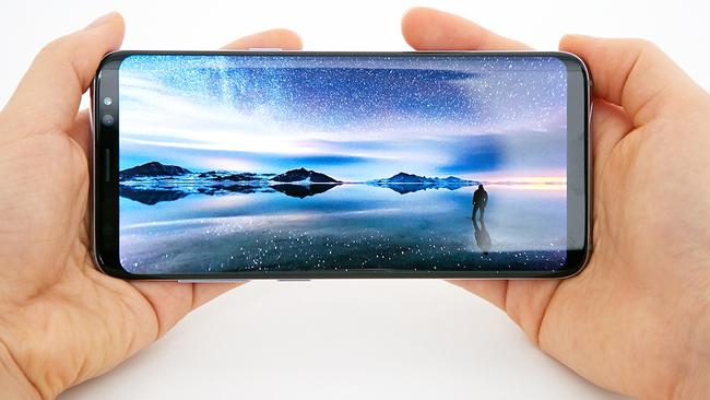 The Samsung Galaxy S8 smartphone, due to launch in Australia on April 28, features a large screen, small borders, and parts of a new smart assistant called Bixby.