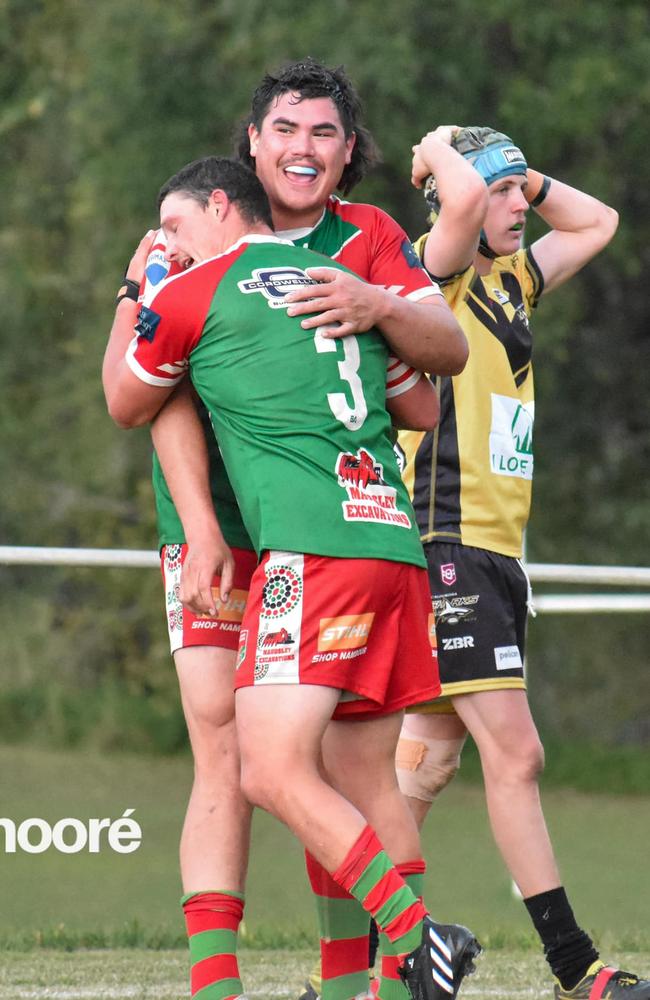 Nambour Crushers forward Jackson Gisinger celebrates. Picture: Lily Unitt/Snapmoore