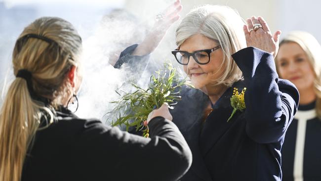 Governor-General Samantha Mostyn during her swearing-in ceremony at Parliament House in Canberra. Picture: Martin Ollman