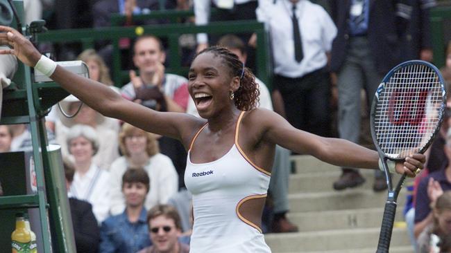 Venus Williams after defeating Martina Hingis in the quarter-final of Wimbledon in 2000. Picture: AP Photo/Dave Caulkin