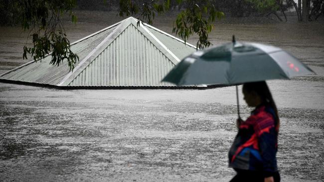 A flooded park along the overflowing Nepean river in Penrith, western Sydney, on Sunday. Picture: AFP