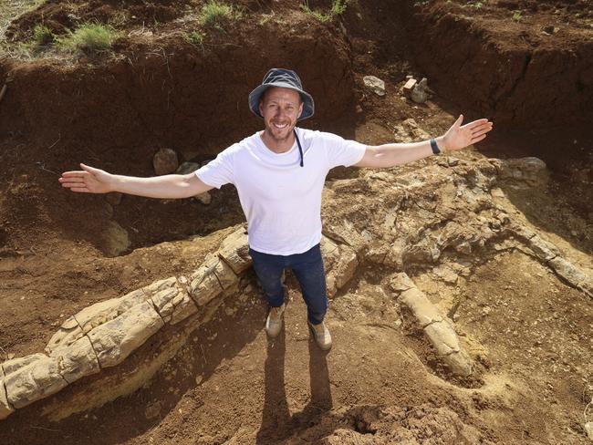 Dr Espen Knutsen, Senior Curator of Palaeontology with the Queensland Museum Network at the site of the intact fossilised skeleton of a 100million-year-old elasmosaur. Picture: Supplied