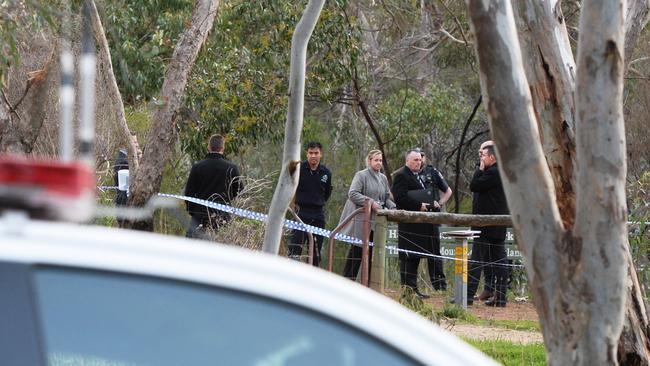 Police at the scene where human bones have been discovered in Hale Conservation park near Williamstown. Picture: Brenton Edwards