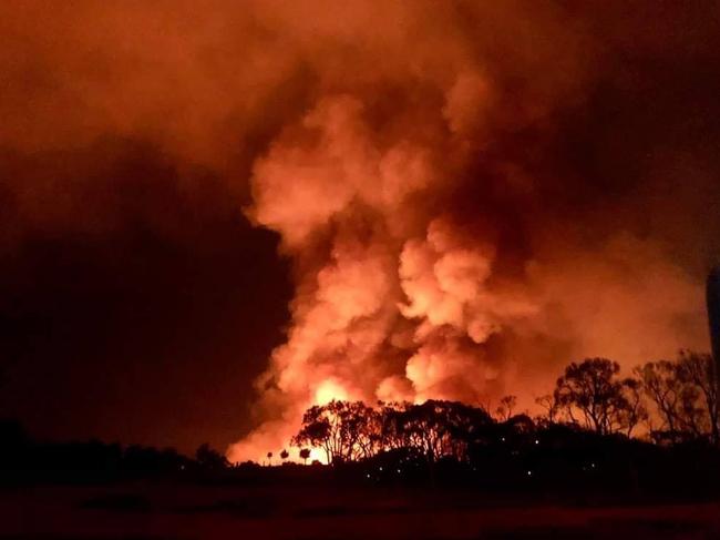 Towering flames and smoke columns as the CFS battles the Cherry Gardens bushfire. Picture: Sellicks CFS