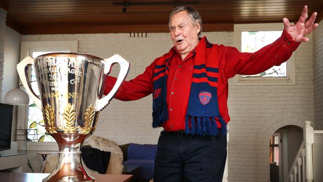 Ron Barassi with the 2021 premiership cup. Picture: David Caird