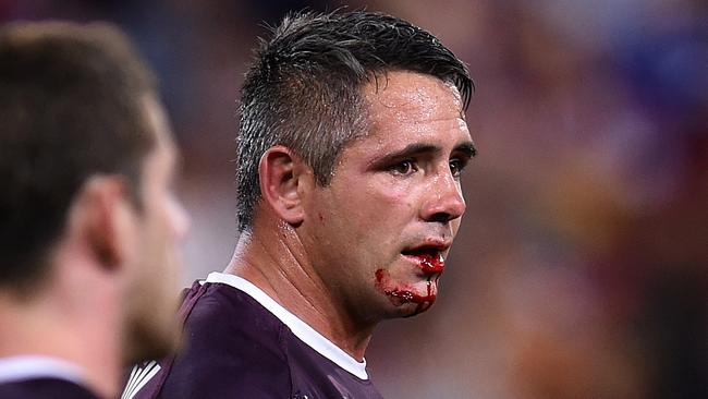 Corey Parker bleeds from the mouth during a match in 2016.