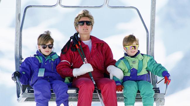 The late Princess Of Wales, Prince William and Prince Harry in Lech, Austria. Picture: Getty