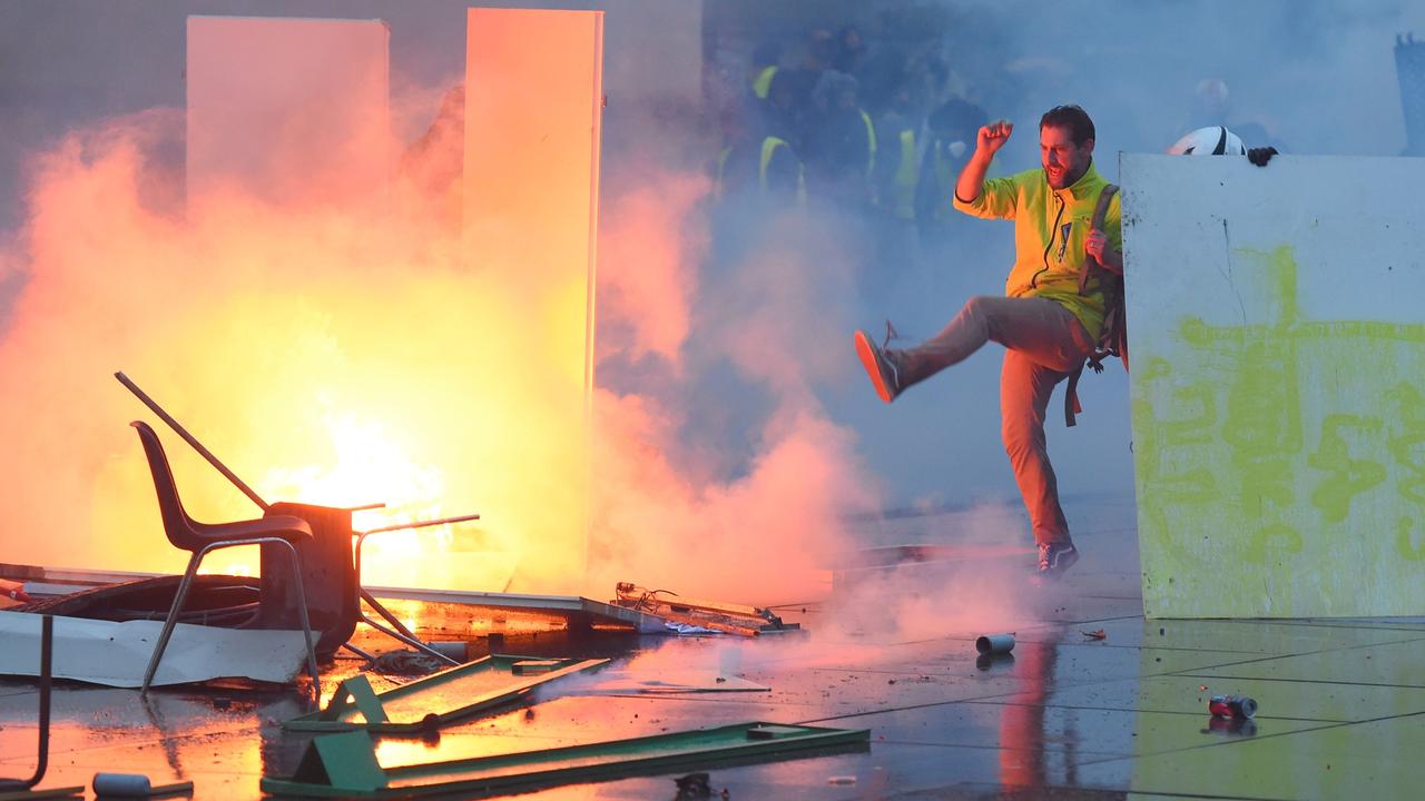 Yellow Vests (Gilets Jaunes in French) protesters clash with riot police during a demonstration. Picture: AFP