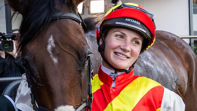 Jamie Kah rides Coco Sun to victory at the Group 1 SA Derby (2500m), on May 4th, 2024, at Morphettville Racecourse.Picture: Tom Huntley