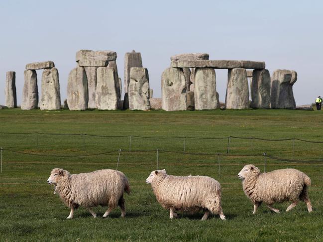 Sheep graze beside the prehistoric monument at Stonehenge in southern England. Picture: AFP