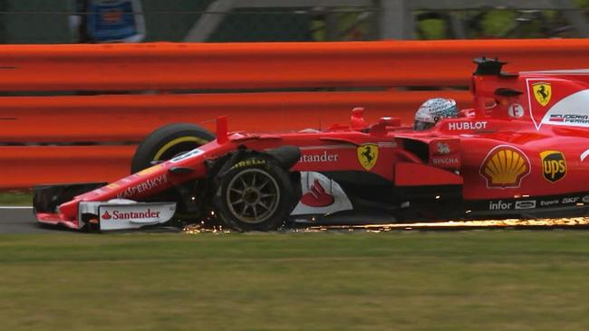 Sebastian Vettel suffered a tyre puncture at the British Grand Prix.