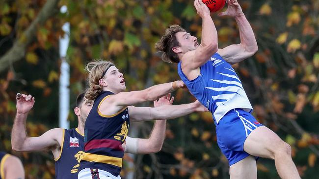 EFNL: East Ringwood v Doncaster East at East Ringwood Reserve. May 20th 2023. James Belo of East Ringwood takes a mark. Picture : George Sal