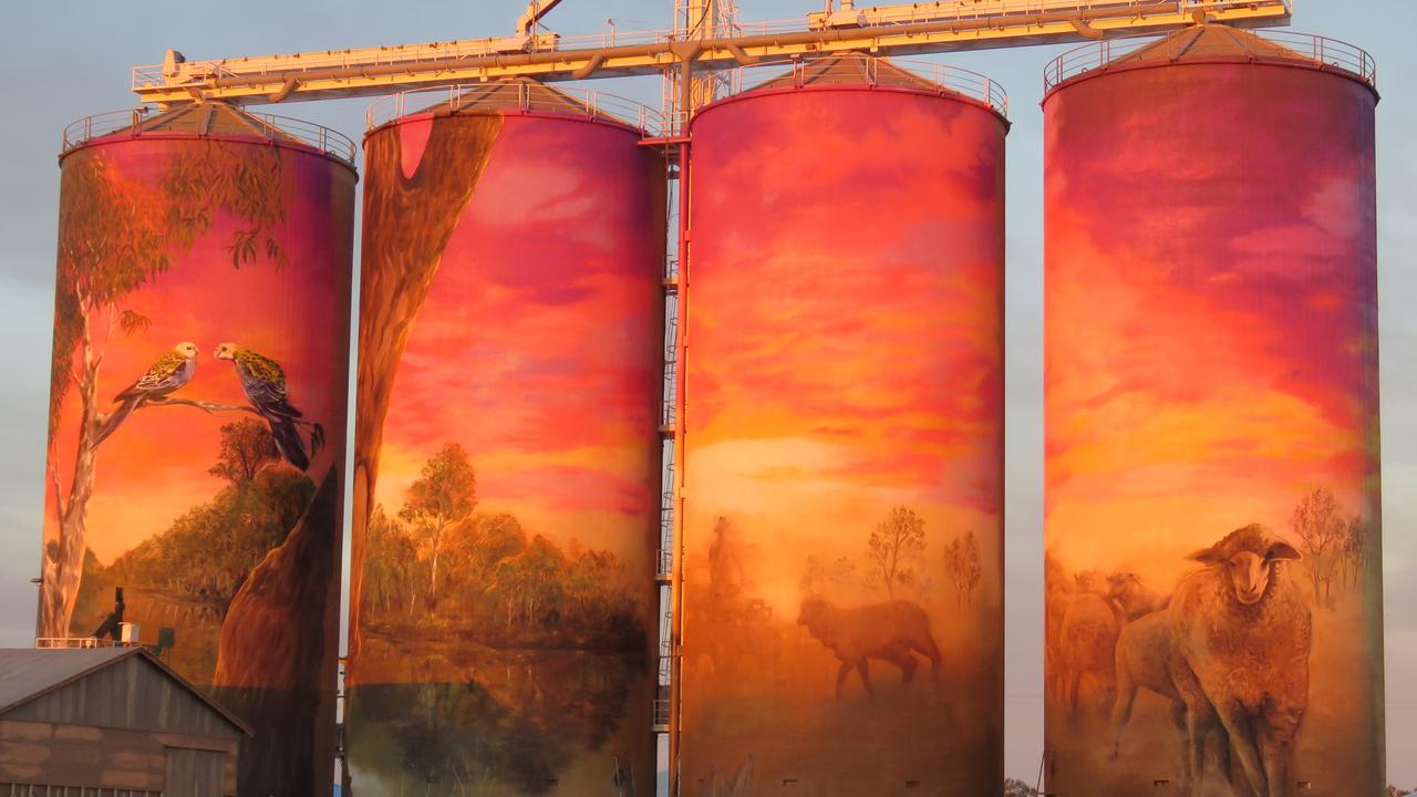 The Thallon silo art at sunrise, named The Watering Hole. PHOTO: Gary Petrie