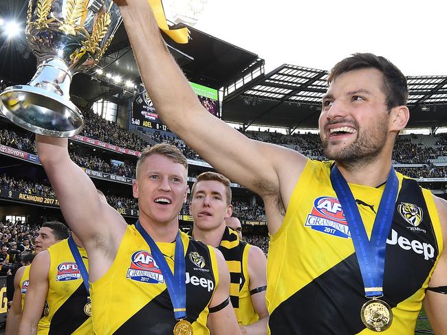 Trades for Josh Caddy (left) and Toby Nankervis paid off for Richmond in the best possible way within 12 months.