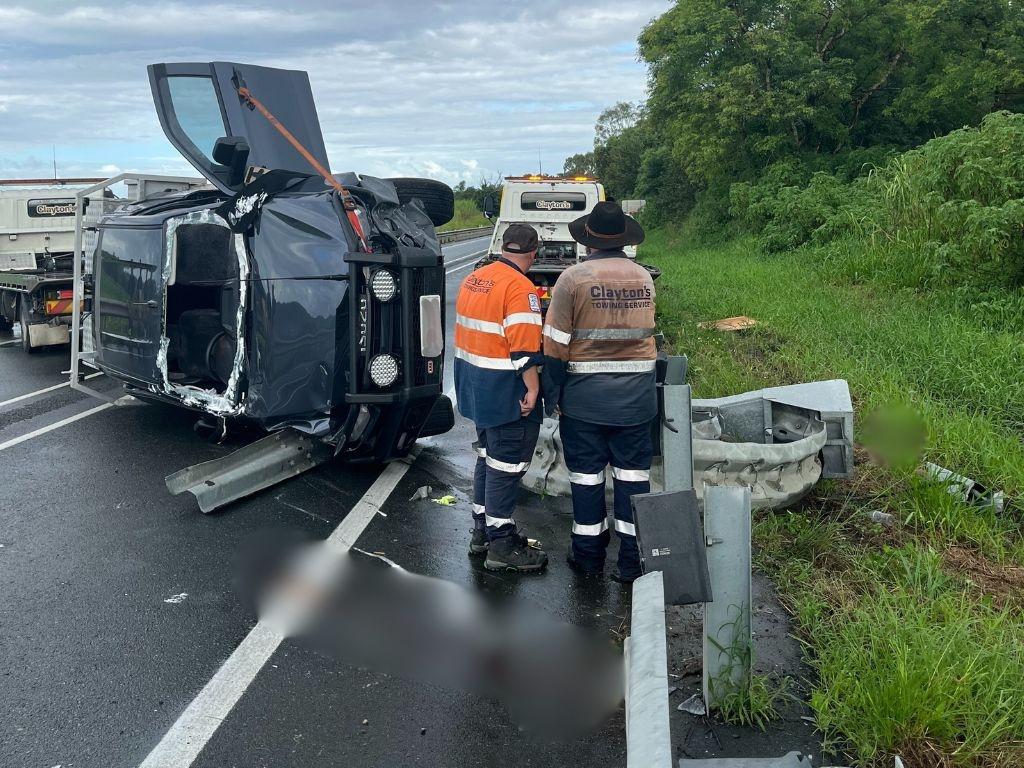 A 79 year old male from Seaforth was taken to hospital with cuts and back injuries after spending 25 minutes trapped in it hanging upside down. Photo: Luke Lay