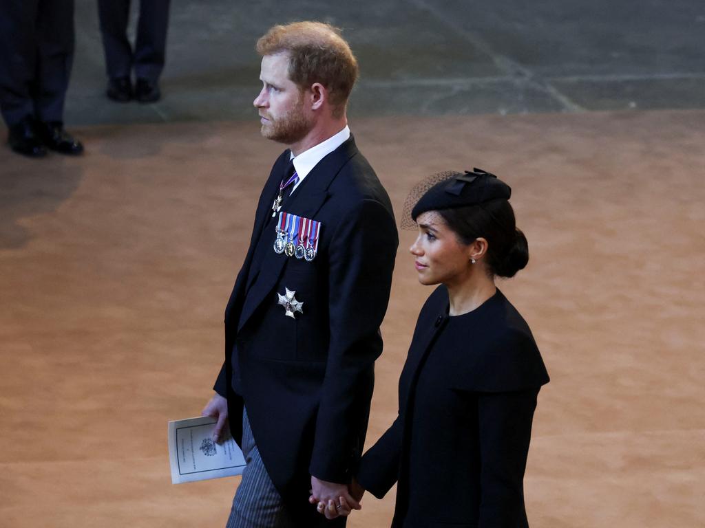 The Sussexes appeared grief stricken as the emotional service drew to a close. Picture: Getty Images.