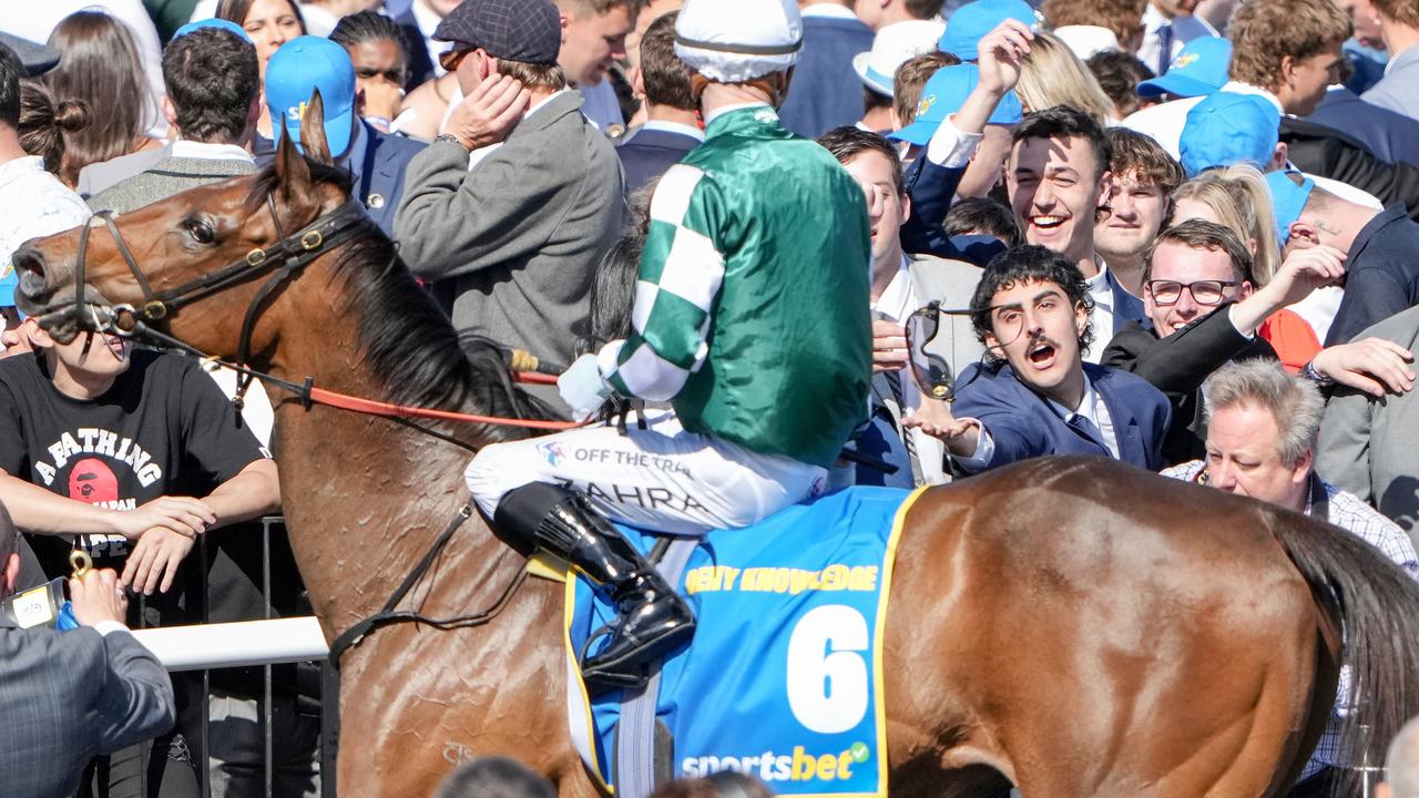 Mark Zahra and Deny Knowledge after winning the Might And Power Stakes at Caulfield on Saturday. Photo: George Sal/etty Images.