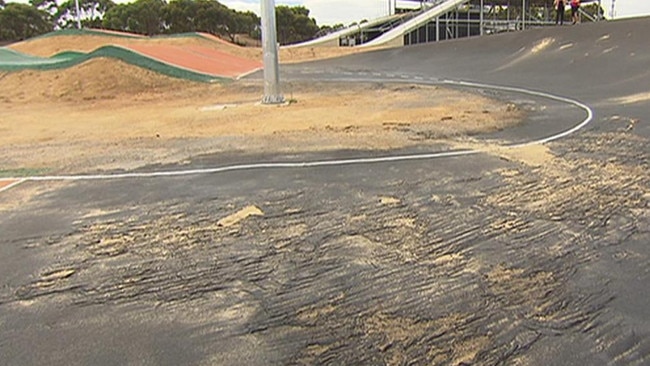 Less than two weeks after hosting its first major event, a $6m O’Halloran Hill BMX Sam Willoughby facility hailed as ‘world-class’ has been abandoned by riders, looking worse for wear. Picture: 7 NEWS