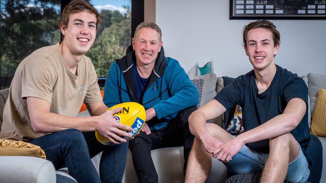 Callum, Gavin and Tyler Brown at home. Picture: Jake Nowakowski