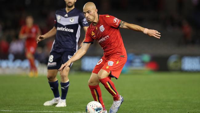 Adelaide United’s Jame Troisi during the Reds 2-1 loss to Melbourne Victory at Marvel Stadium on Saturday.