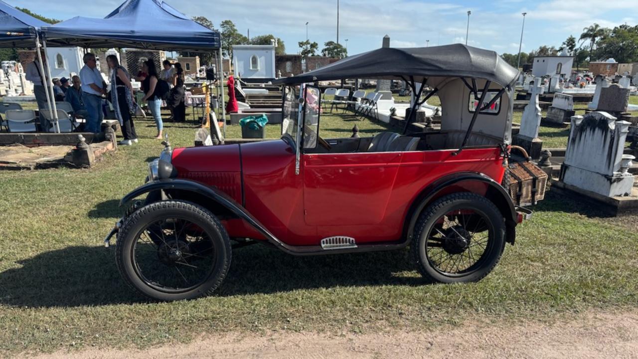Jean Morris headstone reveal: The Austin 7 1928 car (Chubby) which owners Ross and Sylvia Chapman brought to the event after a chance discussion with Mrs Dowson the day before.