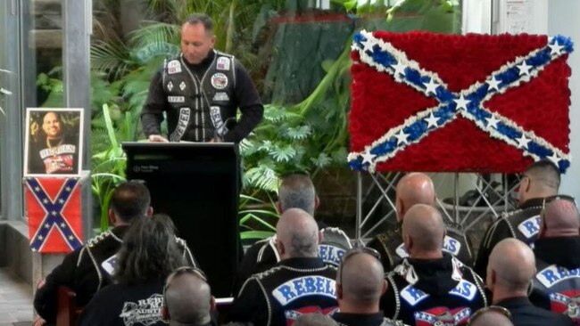 Rebels MC members attended the funeral of Bradley Daniele. Picture: Peter Elberg Funerals, Flinders Park.