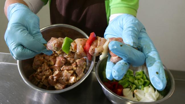 Mrs Kokinakos recommends basting the kebabs when they are cooking.