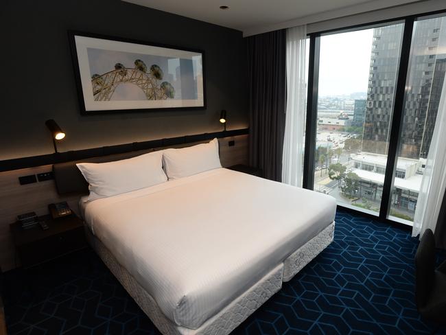 MELBOURNE, AUSTRALIA - NewsWire Photos APRIL 07, 2021: A room at the Four Points by Sheraton in Melbourne's Docklands. The hotel will be accepting returning overseas travellers for quarantine. Picture: NCA NewsWire / Andrew Henshaw