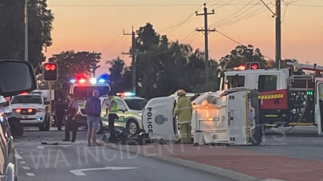 Police vehicle rolls onto side after crash in Perth’s south Daily Telegraph