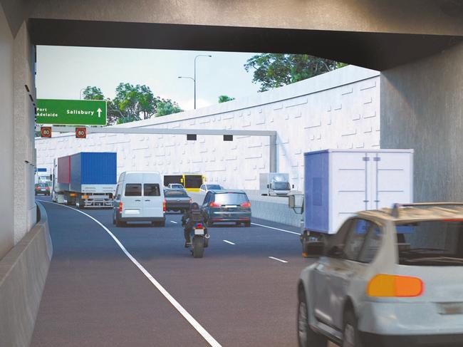 North-South Corridor. Artist impression of River Torrens to Darlington upgate. South Road exiting tunnel. Picture: Supplied