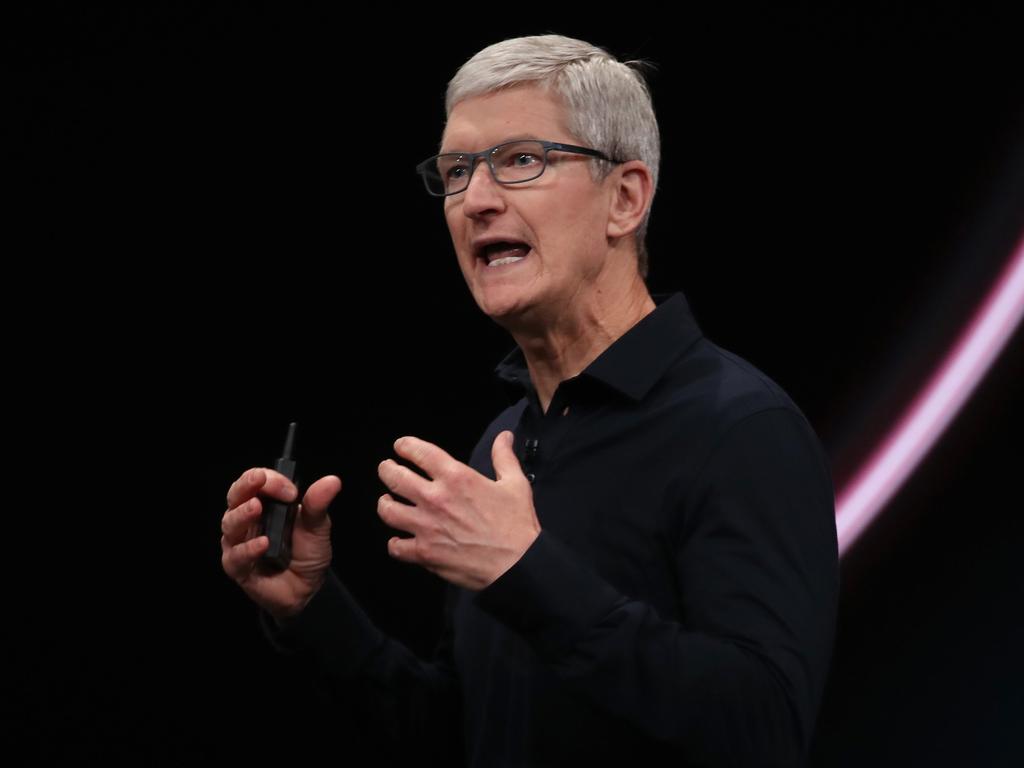 Apple CEO Tim Cook delivers the keynote address during the 2019 Apple Worldwide Developer Conference. This year’s event looked very different. Picture: Justin Sullivan/Getty Images/AFP.