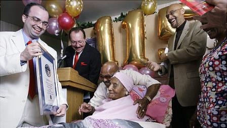 Gertrude Baines, 115 and Robert Young in Los Angeles, USA. Picture: Supplied