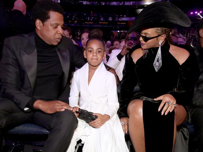 Jay-Z, Blue Ivy and Beyonce attend the 60th Annual GRAMMY Awards. Picture: Getty