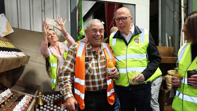 Peter Dutton at the Adelaide Produce Markets with Ralph Ceravolo. Picture: Adam Head / NewsWire