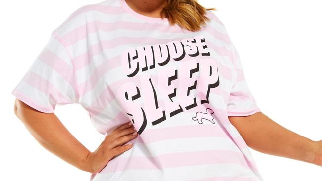 Peter Alexander is charging more for its ‘Choose Sleep’ nightie in plus sizes. Picture: Peter Alexander 