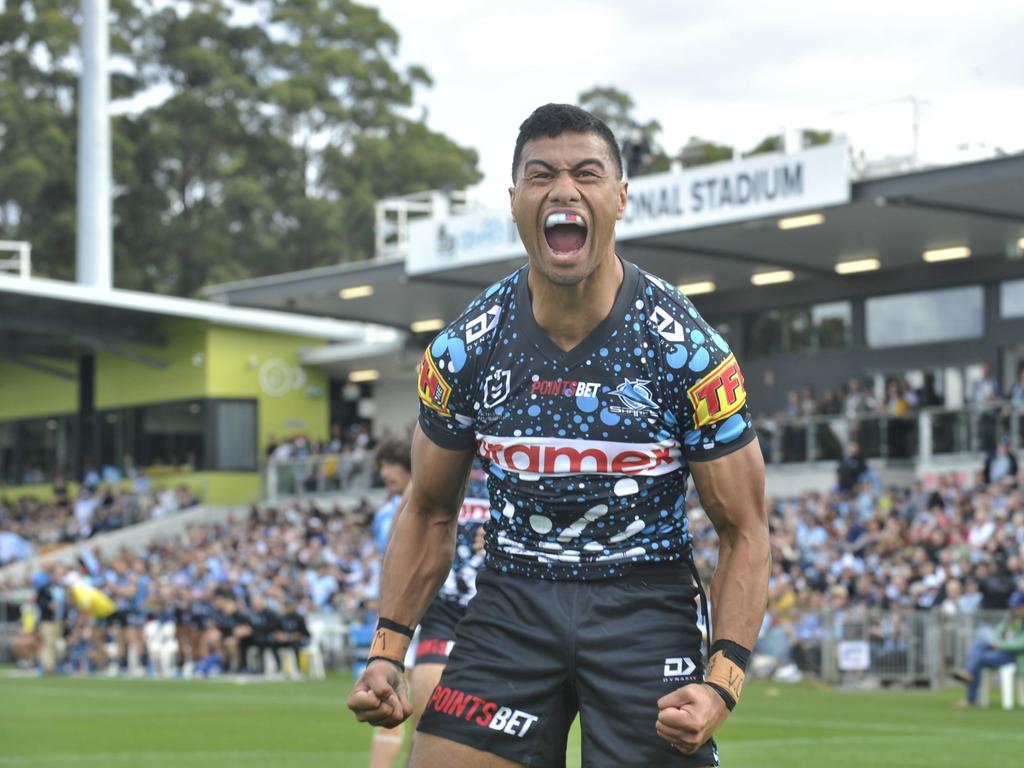 Cronulla Sharks winger Ronaldo Mulitalo may have missed out on the Maroons but could be playing a Test for New Zealand as a result. Picture: Tim Jarrett